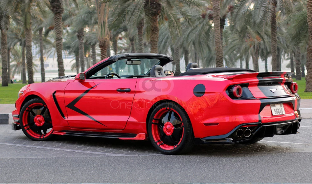 Red Ford Mustang EcoBoost Convertible V4 2018 for rent in Dubai 8